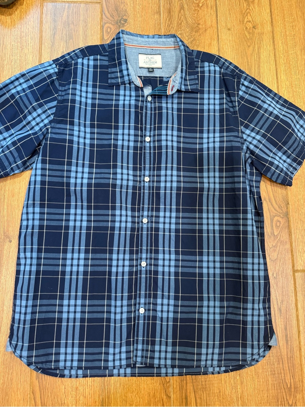 Flag & Anthem Men's Blue Plaid Short Sleeve Button-Down Shirt XL